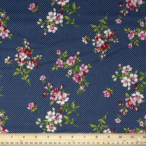 Waverly Inspirations Cotton Small Floral Ink Color Sewing Fabric 21" x 12" Piece - Picture 1 of 6
